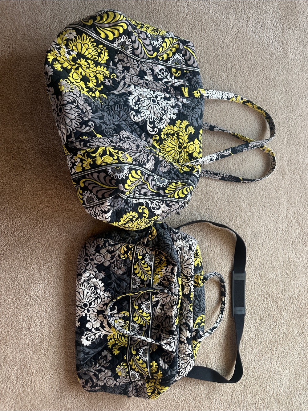 Vera Bradley Yellow, Black & White Quilted Travel Tote and Duffel